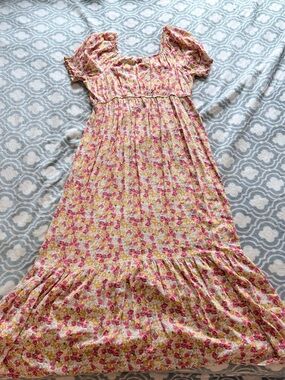 Sonoma Floral Maternity Maxi Dress in Pink and Yellow Size L